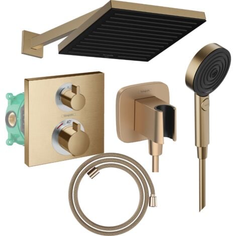 Colonne douche thermostatique HANSGROHE Ecostat Square Douche de tête PulsifyS Flexible Designflex Douchette Pulsify bronze