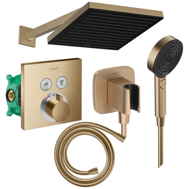 Colonne douche thermostatique HANSGROHE ShowerSelect E Douche de tête Pulsify S Flexible Isiflex Douchette Pulsify bronze brossé