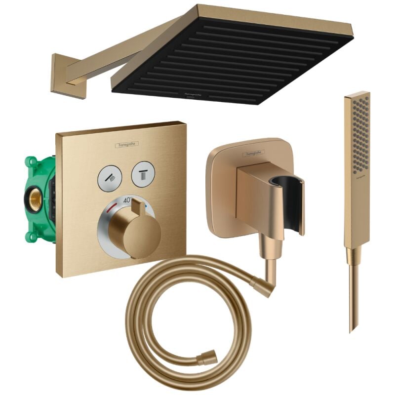 Colonne douche thermostatique Hansgrohe ShowerSelect e Douche de tête Pulsify s Flexible Isiflex Douchette Pulsify e bronze