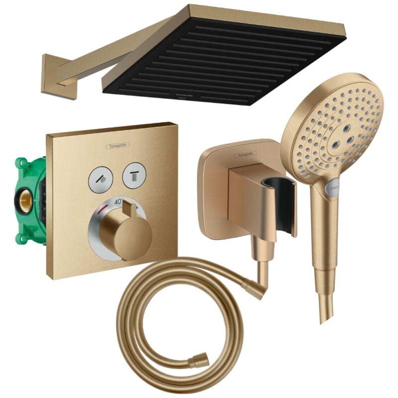 Colonne douche thermostatique Hansgrohe ShowerSelect e Douche de tête PulsifyS Flexible Isiflex Douchette Raindance SelectS bronze