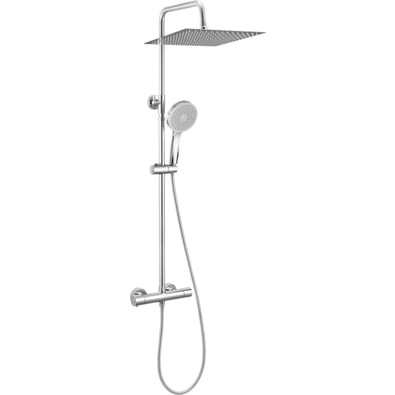 Colonne Douche Thermostatique,tête douche carrée 3030cm,Pommeau Douche ronde 5 Jets,Douche Pluie Réglable en Hauteur,avec Mitigeur en cuivre,Chromé