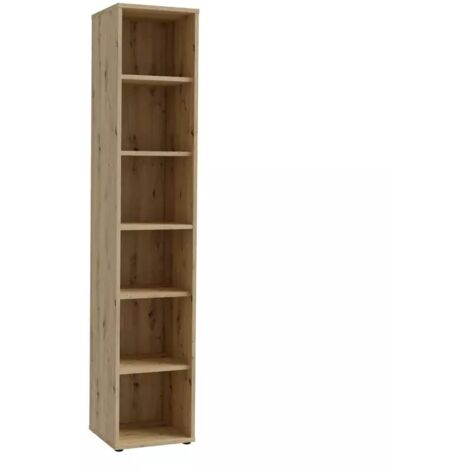Colonne étagère H. 227 cm 6 cases décor chêne rustique - MANOLO