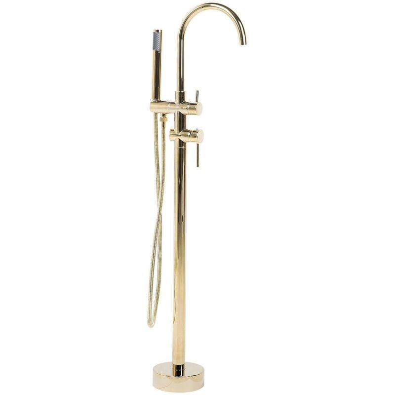 Robinet Mitigeur de Bain sur Pied en Acier Inox Zinc et Laiton Doré 116 cm Tugela