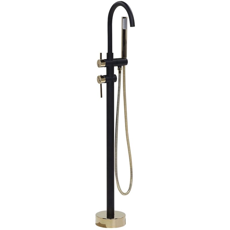 Robinet Mitigeur de Bain sur Pied en Inox Zinc et Laiton Noir et Doré 116 cm Tugela