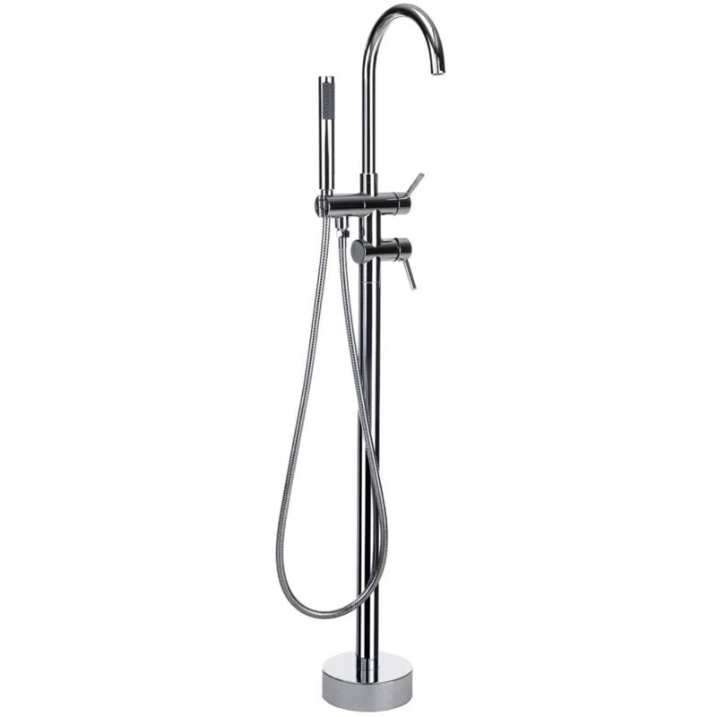Robinet Mitigeur de Bain sur Pied en Inox Zinc et Laiton Argenté 116 cm Tugela