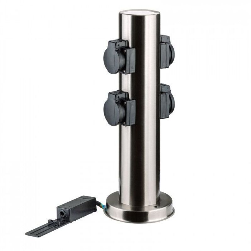 Dema - Colonne multiprise pour jardin - ronde - inox - 4 prises