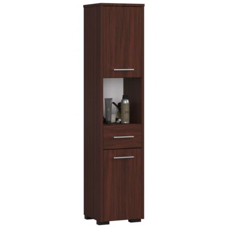Colonne salle de bain, 2 portes, 1 tiroir, 140 × 30 × 30 cm, wengé