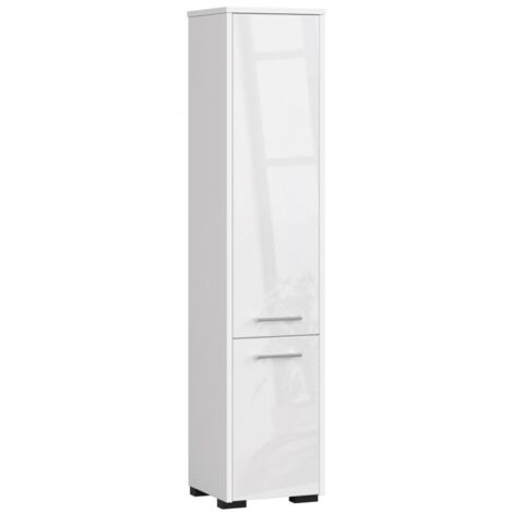 Colonne salle de bain, 2 portes, 140 × 30 × 30 cm, blanc mat, blanc brillant
