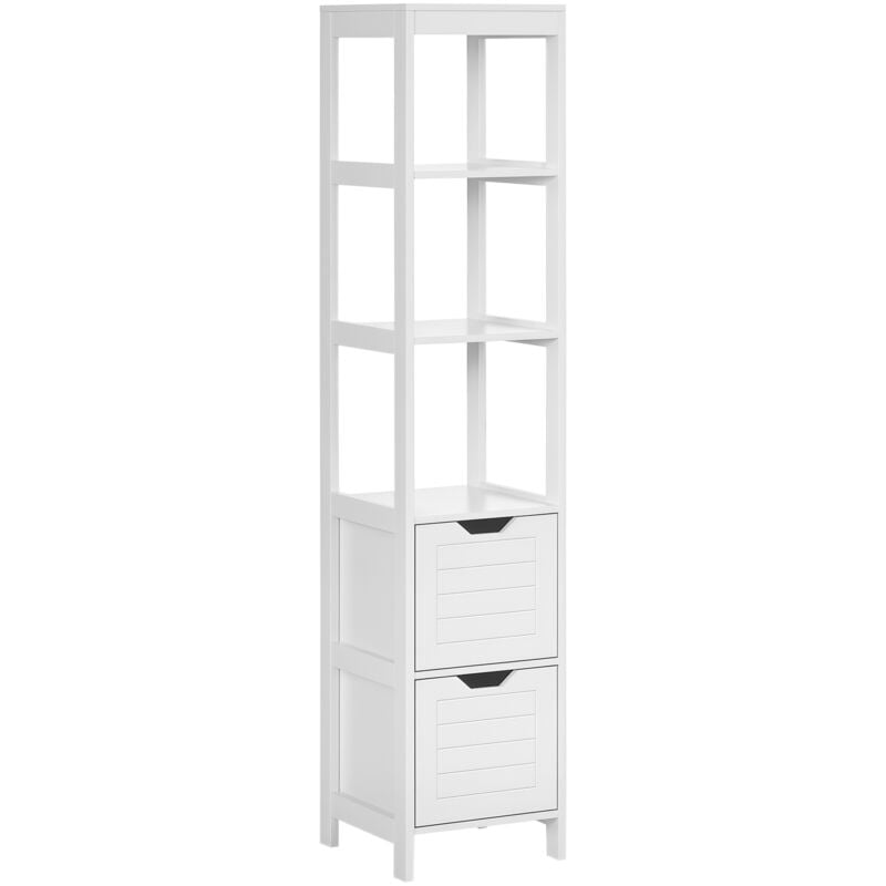 Meuble colonne rangement salle de bain dim. 30L x 30l x 144H cm 2 tiroirs 3 étagères mdf blanc