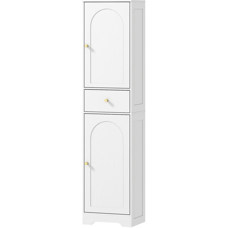 Homcom - Colonne salle de bain design - 2 portes, 3 étagères, tiroir - dim. 40 x 29,5 x 170 cm - blanc doré
