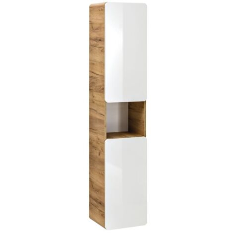 Colonne salle de bain ERBANO – Chêne clair et blanc brillant – 35x170 cm – 2 portes – À suspendre