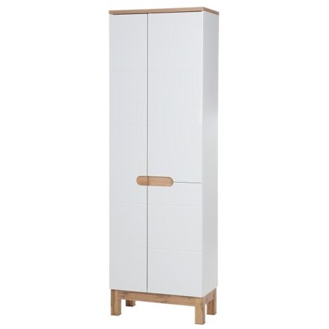 Colonne salle de bain ERMANO – Chêne clair et blanc brillant – 60x187 cm – 1 porte – À poser