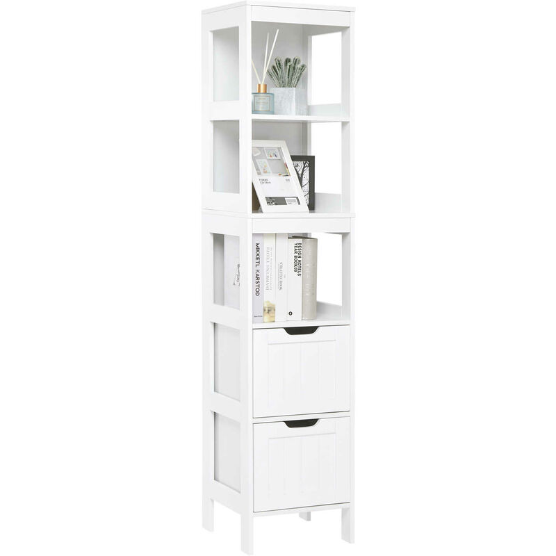 Colonne de salle de bain moderne étanche meuble salle de bain 2 tiroirs 3 Étagères pour salle de bain cuisine salon blanc Mondeer