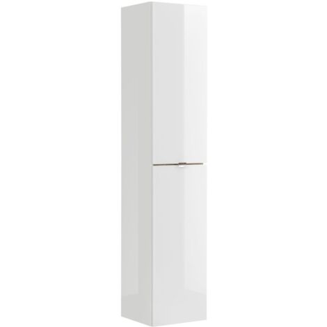 Colonne salle de bain NALYA 170 cm – Blanc brillant et chêne clair – Meuble suspendu
