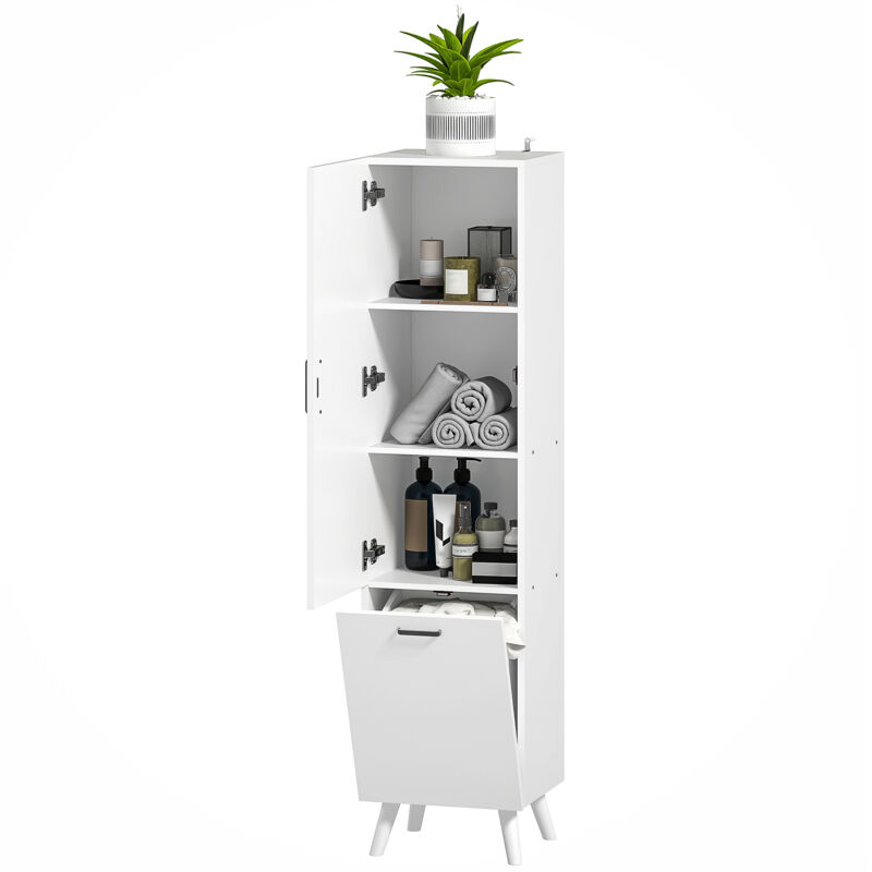 Homcom - Colonne salle de bain - porte, 2 étagères, panier à linge - dim. 35 x 31,5 x 144 cm - blanc