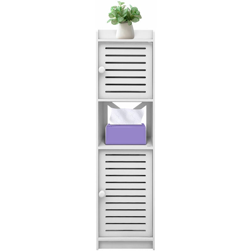 Colonne Salle de Bain Colonne de Rangement Meuble Toilette 2 Portes 20x20x75cm Blanc