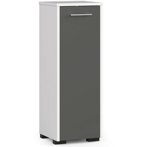 Colonne salle de bains AKORD FIN Blanche 30 cm 1 porte façade Gris Graphite 2 étagères 30x30x85 cm