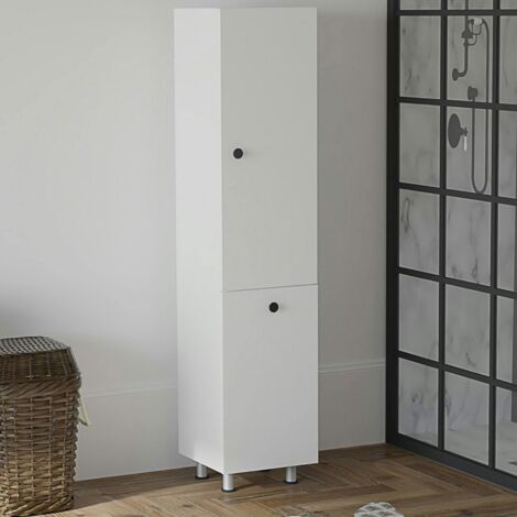 Colonne salle de bains blanche, porte & panier linge MARFA