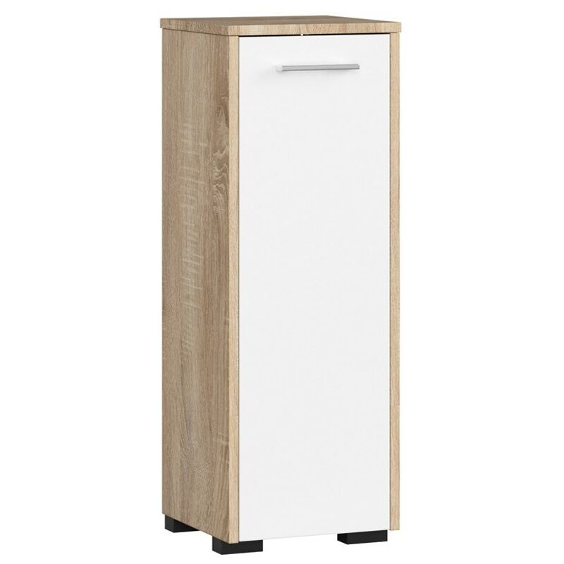 Colonne salle de bains Akord fin Chêne Sonoma 30 cm 1 porte façade Blanche 2 étagères 30x30x85 cm