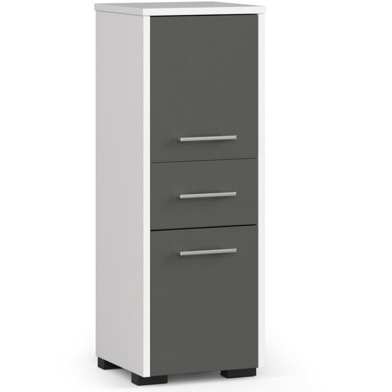 Colonne salle de bains Akord fin Blanche 30 cm 2 portes 1 tiroir façade Gris Graphite 3 étagères 30x30x85 cm