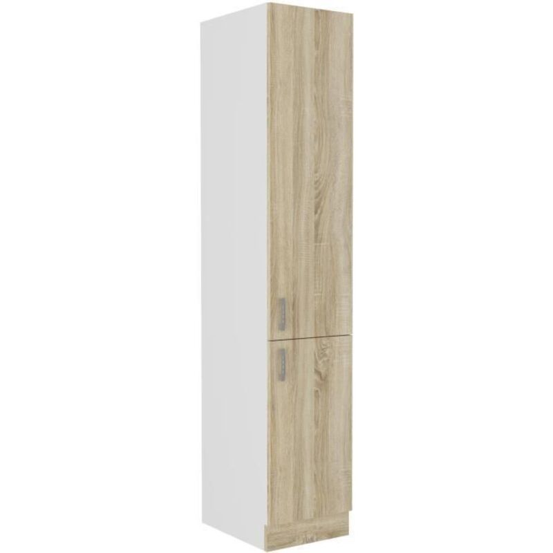 Colonne de cuisine 2 portes – Décor chêne sonoma – Dimensions L40 x P57 x H210 cm – 5 étagères pour rangement optimisé - L40xP57xH210