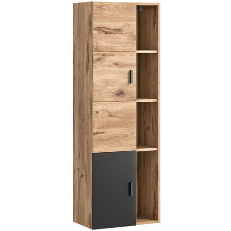 Colonne suspendue 2 portes 44x35x144 cm chêne et anthracite - GRADDO