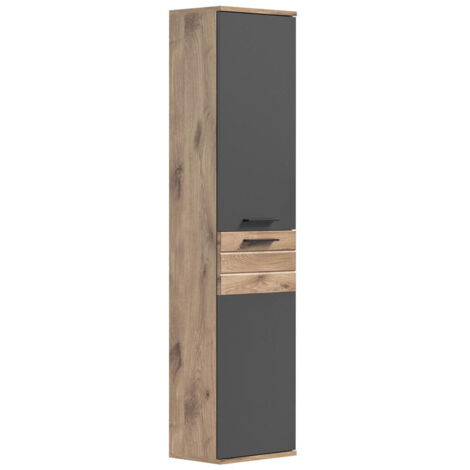 Colonne suspendue 2 portes décor chêne et anthracite - MAZON