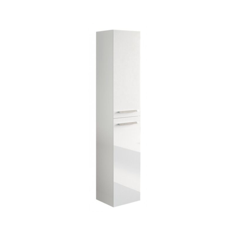 Colonne de salle de bains suspendue pour lavabo, blanc brillant, avec poignées et 2 portes, design moderne, 30 x 25 x 150 cm
