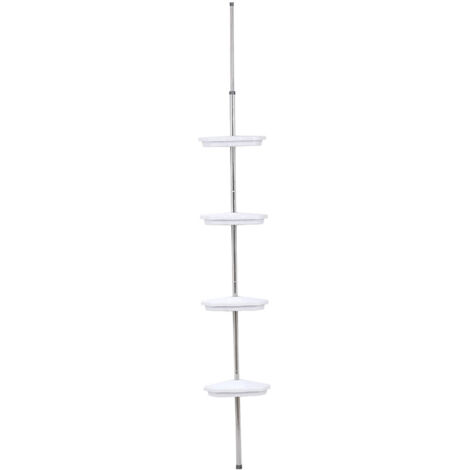 Colonne telescopique aluminium + 4 etageres ps + 1 porte savon - blanc - Tendance