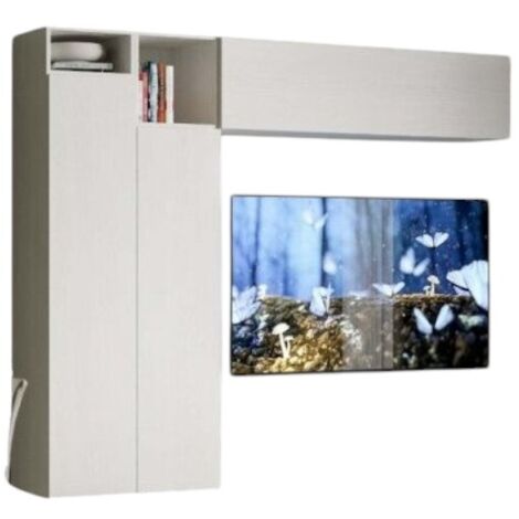 Colonne TV modulable suspendu design blanc Kira L 234cm - 5 pièces