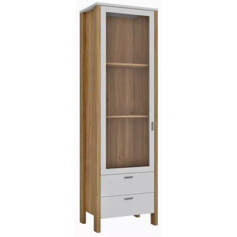Colonne vitrée réversible H. 200 cm décor gris clair / chêne - DEVONNE