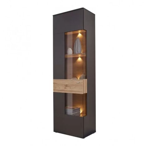 Colonne vitrine 1 porte ouverture gauche décor bois et gris - MARBELLA