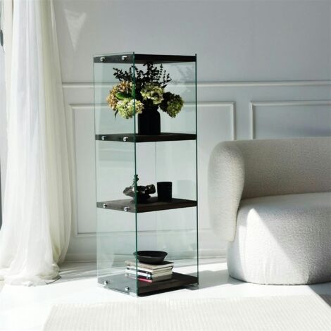 Colonne vitrine design - bois gris foncé, 4 plateaux LHASA