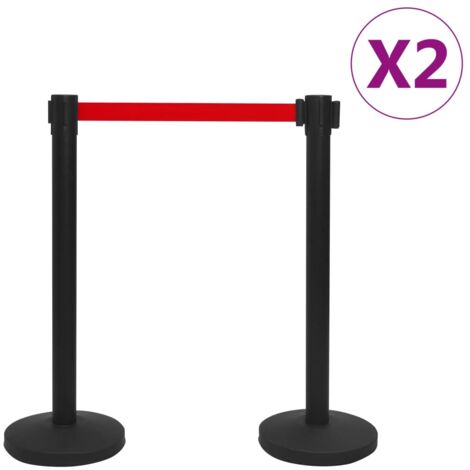 Colonnes avec bandes 4 pcs Barrière d'aéroport Fer Noir CFW649155