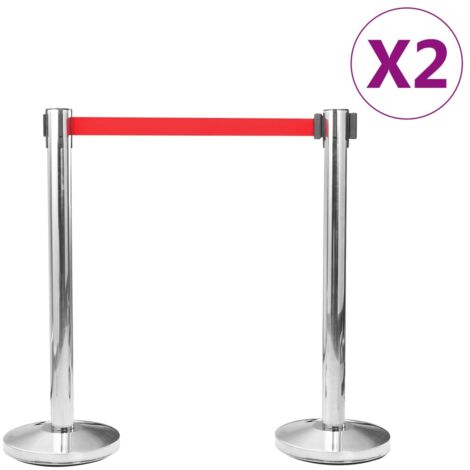 Colonnes avec bandes 4 pcs Barrière d'aéroport Inox Argenté CFW392088