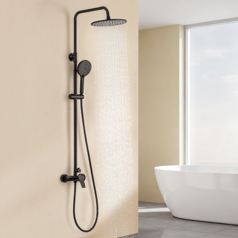 Système de douche noir, colonnes de douche avec mitigeur monocommande, avec une douche de pluie et une douchette à main 3 fonctions, barre de douche