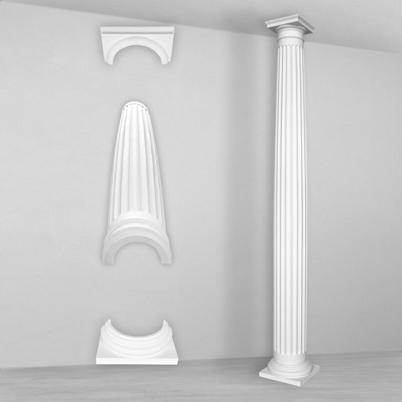 Colonnes et demi-colonnes rondes cannelées stucco sélection 203mm N3120: Demi-colonne, Ensemble complet