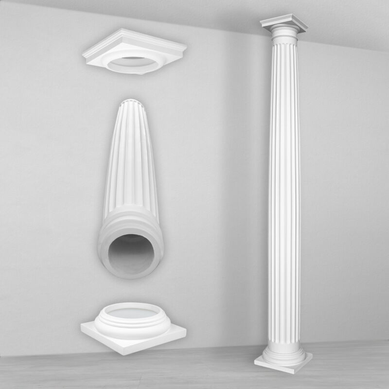 Colonnes et demi-colonnes rondes cannelées stucco sélection 203mm N3120: Colonne complète, Ensemble complet