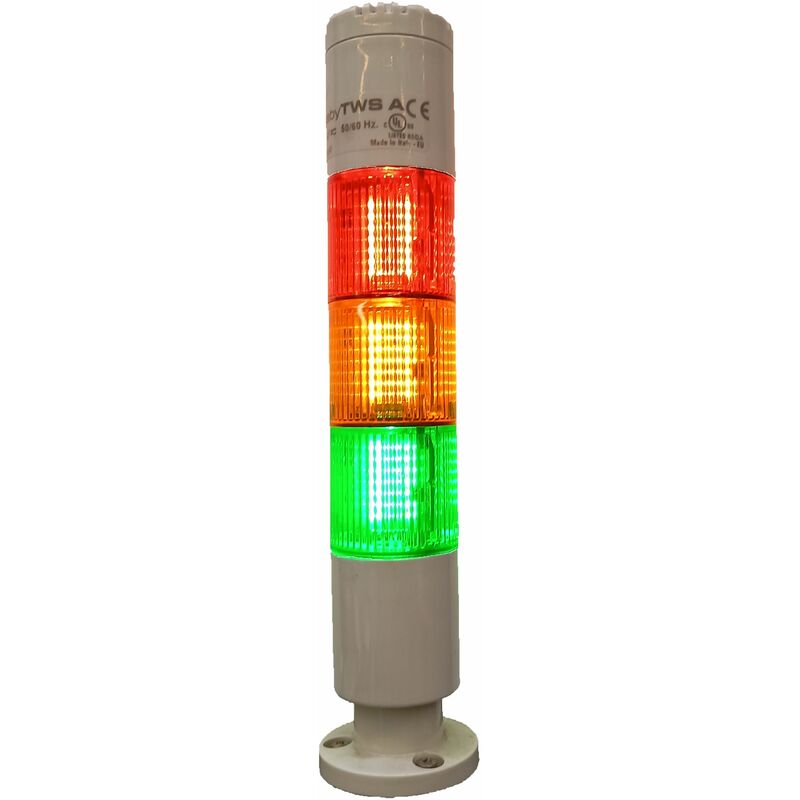 Colonnes lumineuses pré-configurées à led Feu Fixe, Rouge / Vert / Ambre avec Buzzer, 24 v (c.a./c.c.) ( Prix pour 1 )