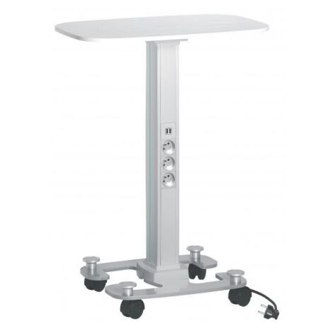 Colonnette roulante H 0.75m alu équipée 7 prises 2P+T et 1 prise double USB avec liseré LED bleu tertiaire Logix PLANET 32317
