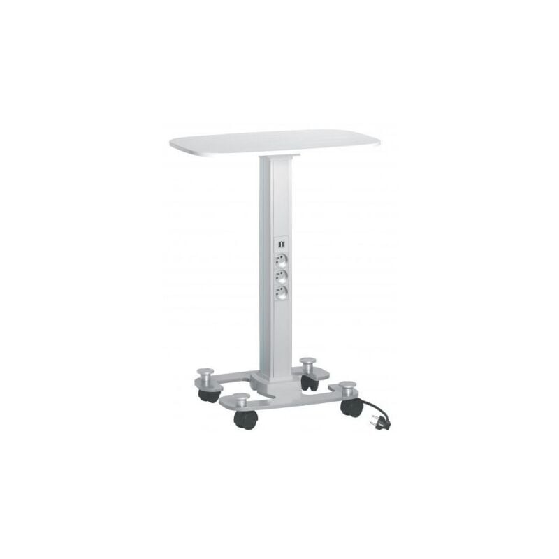 Colonnette roulante h 0.75m alu équipée 7 prises 2P+T et 1 prise double usb avec liseré led bleu tertiaire Logix planet 32317