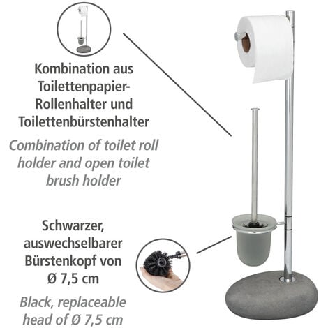 WENKO Colonnina con portarotolo e scopino WC Rivalta opaco - Portascopino WC,  Acciaio, 18 x 70 x 20 cm, Nero : : Casa e cucina