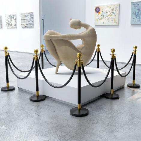 Colonnine Segnapercorso con Corda Vellutata di 1.5 m e Base Riempibile, Paletti Delimitazione Transenna Eliminacode in Acciaio Inox, per Hotel e Ristorante, Ø32x96 cm, Nero