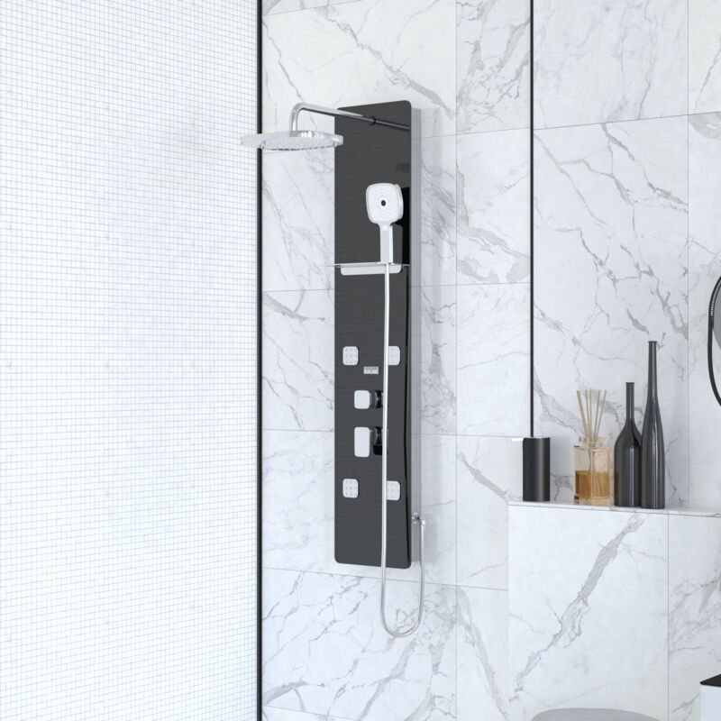 Colonne de douche avec 2 fond et 4 buses hydromassantes Noir 125 cm