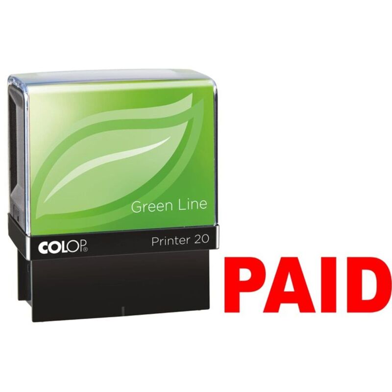 Colop - Green Line P20 Self Inking Word Stamp paid 35x12mm Red Ink
