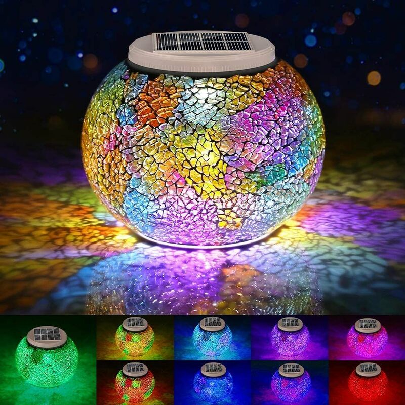 Color Changing Mosaic Solar Lights Outdoor Decorative, Solar Table Lamp Waterproof Multi-Color Led Glasses Night Light for Garden, Party, Bedroom,