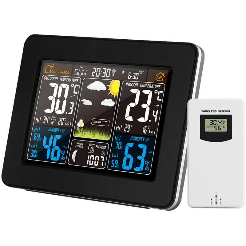 

Color Estacion meteorologica Interior / exterior Inalambrico Temperatura Humedad Barometro Termometro Higrometro Escritorio electronico Relojes de