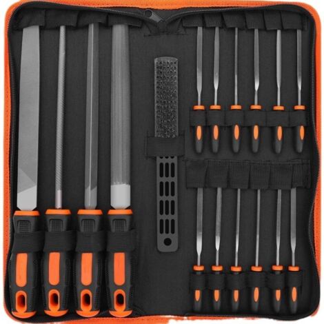 （Color naranja) 17 limas y escofinas, lima de metal de acero forjado, 4 limas de metal grandes, 12 limas de aguja de metal y 1 cepillo de limpieza.
