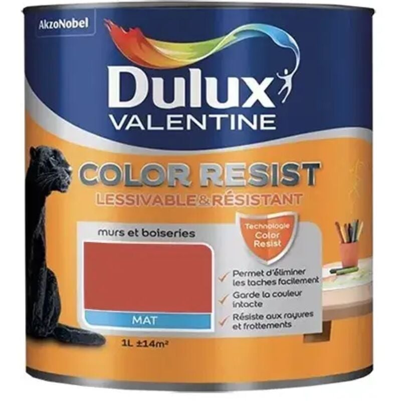 Peinture acrylique Color Resist Rouge feu Mat 1 l - Dulux Valentine
