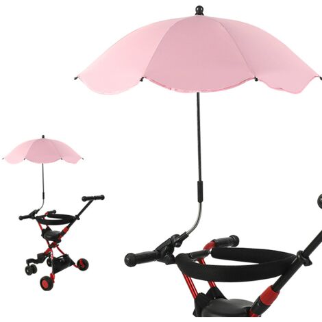(Color rosa) Paraguas plegable portátil, sombrilla con abrazadera universal, paraguas ajustable FPS 50+ para cochecitos, sillas de playa, sillas de ruedas
